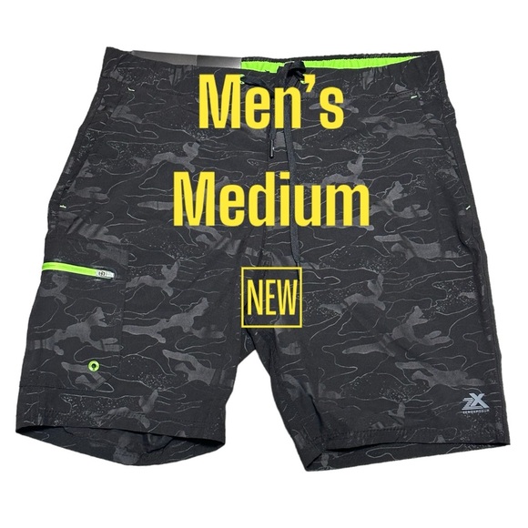 Men's Zeroxposur Medium Swim Drawstring Shorts Trunks Hybrid Black Elastic Waist - Picture 2 of 10